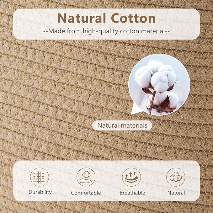 Cotton Rope Basket, Storage Baskets with Handle, 15x10x9 Inch Woven Basket for Shelves, Laundry, Towels, Clothes, Books (Jute/Brown 3Pack)