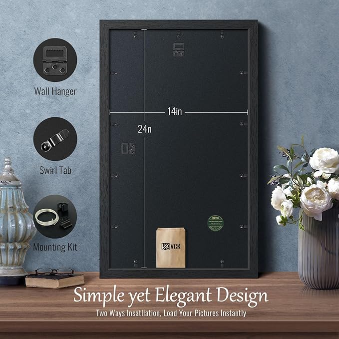 VCK 14x24 Picture Frame Set of 5,Exclusive Black Woodgrain Poster Frame with Polished Plexiglass, Wall Hanging