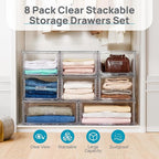 Vtopmart 8 Pack Large & Medium Stackable Drawer Organizer Set, 162QT Easy Assembly Clear Plastic Storage Cabinet, Durable Dresser for Closet, Bedroom, Entryway, Playroom & Apartment Organization