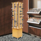 Sunglasses Display Stand, 144 Pairs Wooden 360° Rotating Sunglass Eyeglass Holder Organizer, Glasses Hanger Storage Rack for Retail Commercial Display, W14.6*H66.1in (Yellow)