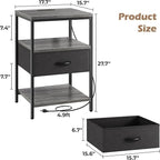 SUPERJARE Night Stand with Charger Station, 27.7 Inch Tall Nightstand with Adjustable Fabric Drawer, Bed Side Table, Fabric Drawer Dresser for Bedroom, Living Room, Charcoal Gray and Black