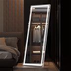 Hasipu Full Length Mirror with Lights, 65" x 22" LED Floor Mirror, Full Body Dressing Standing, Hanging Mounted Mirror for Living Room Bedroom Cloakroom, Round White