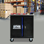Double-Door Heavy-Duty Rolling Steel Tool Cart with Handle&Wheels, Metal Storage Organizer Cabinet, Tool Chest for Efficient Tool Storage in Garage, Warehouse, Workshop, Repair Shop, Blue