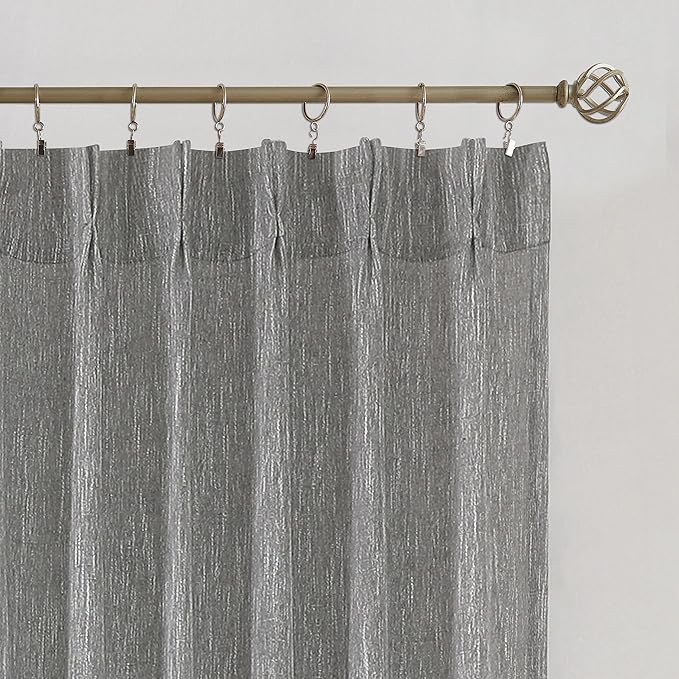 Vision Home Pinch Pleated Gray Semi Sheer Curtains Textured Light Filtering Window Curtains 63 inch for Living Room Bedroom Rayon Blended Charcoal Grey Pinch Pleat Drapes with Hooks 2 Panels 40"Wx63"L