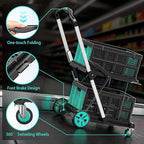 Collapsible Shopping Cart with Wheels, 8-in-1 200LBS Capacity Grocery Cart on Wheels with 2 Storage Crate, Folding Utility Cart for Shopping, Travel, Supermarket, Office, Teal
