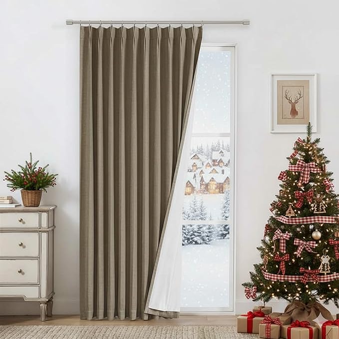 Vision Home Brown Pinch Pleated Full Blackout Curtains Linen Blended 60" Wide Thermal Insulated Window Panels 95 inch for Bedroom Living Room Darkening Pleat Drapes with Hooks Back Tab 60" Wx95 Lx1