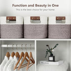 Cotton Rope Basket, Storage Baskets with Handle, 15x10x9 Inch Woven Basket for Shelves, Laundry, Towels, Clothes, Books (White Brown 3 Pack)