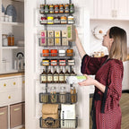 Moforoco Over The Door Pantry Organizer, Pantry Door Organizer Shelves, Kitchen Organizers and Storage, Hanging Basket Wall Spice Rack Seasoning Shelves, Laundry Room Bathroom accessories（Black