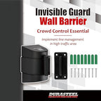 DuraSteel Wall Mount Retractable Belt Barrier - 6.5 Ft Black Safety Belt in Sturdy Black Casing - Guardian 2.0 Indoor & Outdoor Do Not Cross Caution Tape for Crowd Control Queue Barrier, Line Divider