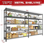 REIBII 73''W Storage Shelves Load 1650 LBS Metal Shelving 5-Tier Adjustable Heavy Duty Metal Shelves Wire Shelving Unit for Wire Shelf for Industrial Garage Pantry Kitchen,17.7"D x 73"W x 71"H, 2PCS