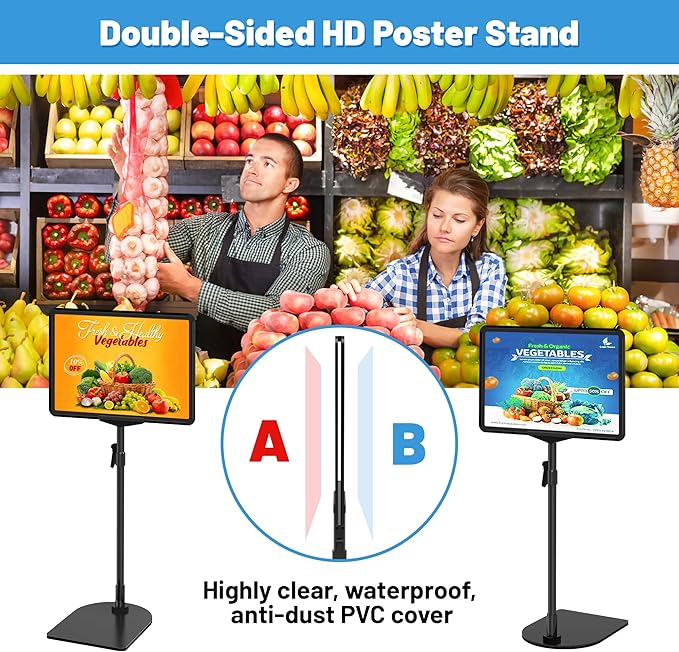 Sign Holder Stand 8.5 x 11, Adjustable Poster Stand for Table Top & Floor, Metal Signage Display Stands, Floor Standing Sign Holder for Advertisement, Tradeshow, Store, Business, 2 Pack