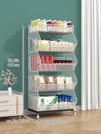 5-Tier Slanted Rolling Retail Display Rack with Locking Wheels | Heavy-Duty Metal Snack & Chip Display Stand for Grocery Stores, Supermarkets, Bakery | Space-Saving Store Organization Shelf