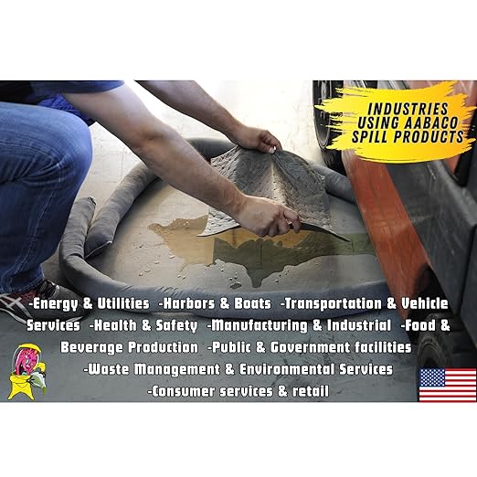 AABACO Universal Spill Kit for Oil & Chemical Spills, Portable High-Visibility Yellow Tote, Absorbent Pads & Socks for Trucks, Garages, Workshops & Emergency Spill Response