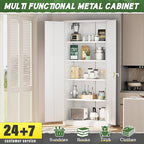 Greenvelly Metal Garage Storage Cabinet with 2 Doors and 4 Adjustable Shelves, 72”H White Steel Lockable Storage Cabinet,Tall Metal Cabinet Locking File Cabinet for Office,Home, Garage, Gym, School