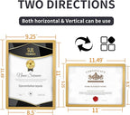 2 Pack 8.5"x11" Sign Holder Wall-mounted, Self-Adhesive Display Frame for College Certificate/Poster/Paper/Picture Office/Store/School Display Sign Holder with Horizontal and Vertical (Gold)
