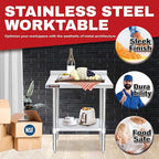 DuraSteel NSF Commercial Kitchen Table - 24 x 30 Inch Cooking Prep Stainless Steel Kitchen Island Workstation w/ Adjustable Under Shelf - Heavy Metal Backsplash Workbench For Restaurant, Home, Garage