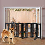 LZRS Freestanding Extra Wide Dog Gate 30 inch Tall - 4 Panels Solid Wooden Pet Gate for Doorways, Stairs, Hallways,Kitchens& Long Areas, Expandable & Foldable with Support Feet,Indoor Use,Black