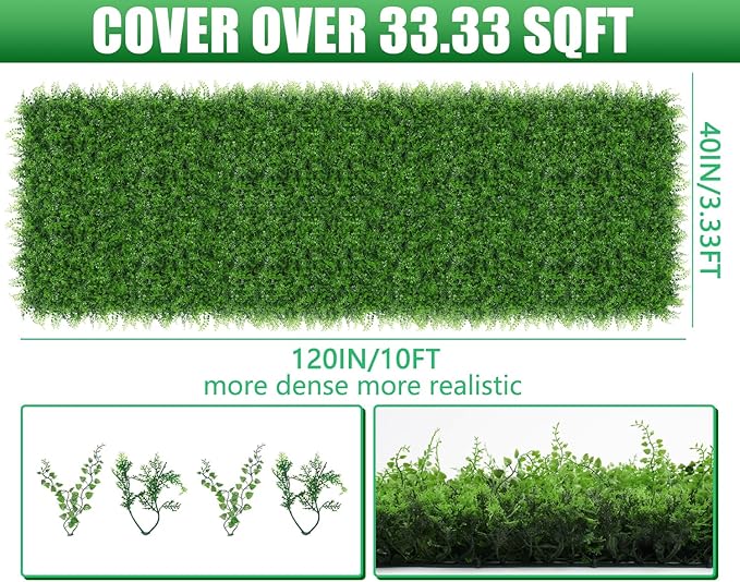 40"x120"(33.33 SQFT) Artificial Hedge Grass Wall Roll Panels, Green Wall Panels, Plant Wall, Greenery Wall Backdrop, UV Protected Privacy Fence Screen for Outdoor Indoor Wedding Décor