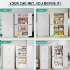 Metal Storage Cabinet with 3 Adjustable Shelves,Garage Storage Cabinet with Lock,White Metal Cabinets with Locking Doors,71" 4 Door Pantry Cabinet,Lockable Cabinets for Home,Office,Garage,Kitchen