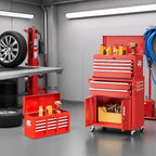 Bonusall 8 Drawer Rolling Tool Chest and Cabinet Combo,Heavy-Duty Metal Garage Tool Chest with Wheels and 2 Doors,2-in-1 Top Box and Roller Cabinet Combo for Garage, Workshop, Warehouse-Red