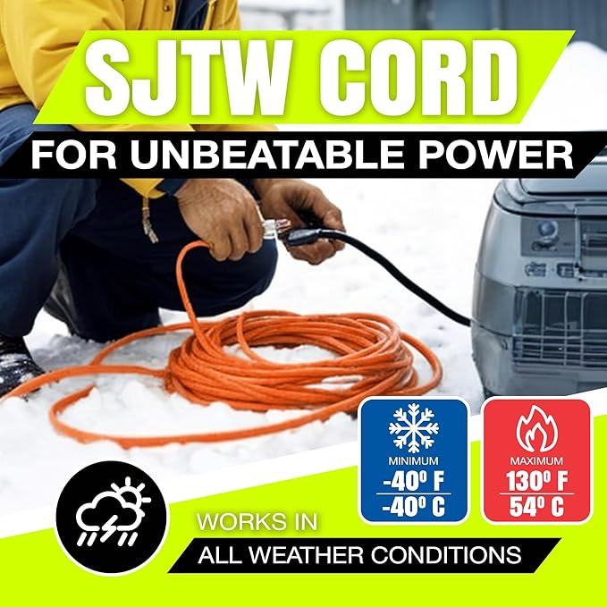 100ft Outdoor/Indoor Extension Cord 14/3 Gauge Heavy Duty 3 Prong SJTW, Waterproof, Flexible Cold-Resistant Long Power Cord,13A 125V 1625W, Orange by LifeSupplyUSA