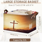Cross Pattern Collapsible Storage Box - 17x11.5x10.5 Inch Foldable Organizer for Seasonal Decor, Religious Decorations, Under Bed Home Decor, Closet, Church Storage - Single Pack No Lid