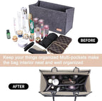 Doxo Purse Organizer Insert, Felt Tote Organizer Insert with Zipper, Bag Liner Perfect for L Onthego MM 35 & D Book Tote Medium (Grey-With Cover)