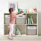 Shelf Woven Storage Basket, 15 x 10 x 9” Closet Rope Baskets For Organizing, Square Bins with Handles, White+Rice Brown 1 Pack