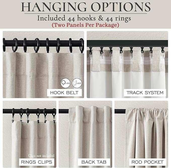 Blackout Curtains 70 Inches Extra Wide Natural Linen Curtains 84 Inch Length for Living Room, Pleated Farmhouse Bedroom Thermal Drapes for Winter Thick Window Energy Efficient 70"W x 84"L 2 Panels