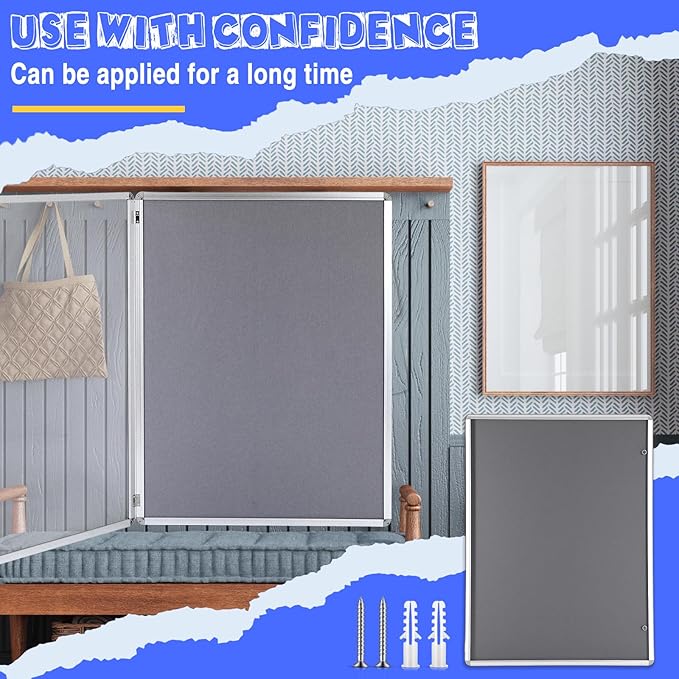 Suzile 2 Pcs Gray Enclosed Bulletin Board Lockable Cork Case Notice Board Aluminum Framed Waterproof Locking Cabinet with Mounting Screws for School Class Office Wall Display Pictures 48x36 Inch