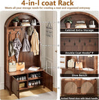 Hall Tree with Bench and Shoe Storage, 78.74" Entryway Storage Bench with 7 Hooks and 2 Adjustable Shelves,Arch Coat Rack Freestanding Retro Hall Tree Organizer for Hallway,Mud Room,Entryway (39.37"W)