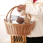 Handwoven Wicker Picnic Basket with Handles, Natural Brown, Shopping Basket - Large