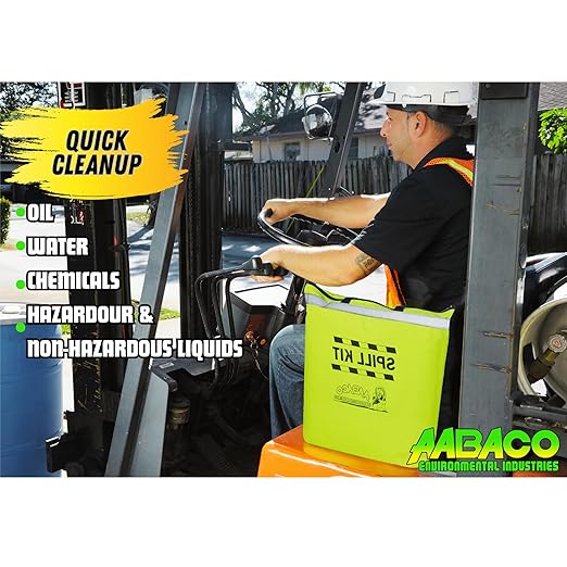 AABACO Universal Spill Kit for Oil & Chemical Spills, Portable High-Visibility Yellow Tote, Absorbent Pads & Socks for Trucks, Garages, Workshops & Emergency Spill Response