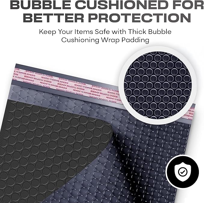 Black Small Bubble Mailers 4x8 Inch #000 | Thick Padded Poly Bubble Mailer Envelopes | 1000 Pack Bulk | Trading Card Sports Card Shipping