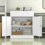 Metal Storage Cabinet, Locking Storage Cabinet with Adjustable Shelf, 36" H Metal Cabinets with 2 Drawers for Office, Garage, Home-White