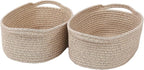 Woven Basket,Small Rope Storage Bin with Handles & Ribbon Bag, Organizer for Shelves Closets,Gift Basket Empty for Birthday,Books,Dog Toys,Oatmeal/2 Pack