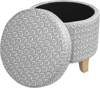 HomePop Upholstered Round Storage Ottoman Home Décor|Upholstered Round Foot Rest Ottoman - Light Grey Print Large