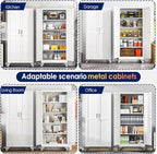 71" H Metal Garage Storage Cabinet, Rolling Tool Cabinet with 2 Doors and Wheels, Locker Steel Cabinet with 4 Adjustable Shelves, Organization Cabinet for Garage,Office,Home,Gym,School（White）