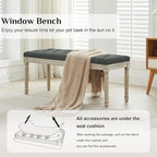 LOULENS 43.9" Linen Fabric End of Bed Bench, Vintage French Upholstered Button Tufted Entry Bench, Window Seat with Carved Wood Legs for Bedroom, Living Room, Entryway, Foyer, Hallway, Dark Grey