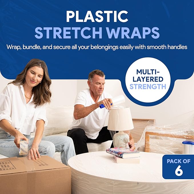 International Plastics Co. 5" Plastic Stretch Film/Wrap 1200ft 500% Stretch Clear Cling Durable Adhering Packing Moving Packaging Heavy Duty Shrink (36 Pack, 5" Spinning Handles)