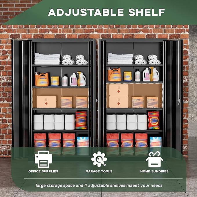 Greenvelly Metal Cabinet with Lock,72" Metal Storage Cabinet with 2 Doors and Adjustable 4 Shelves, Locking Cabinet for Home Office, Garage(36" W x 18" D)