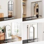 57x20 Door Hanging Full Length Mirror, Floor (Height 5.7ft just Body in1.3ft) Wall Mounted Metal Frame Arch Dressing Mirrors for Bedroom Bathroom Living Room 57 inch Black