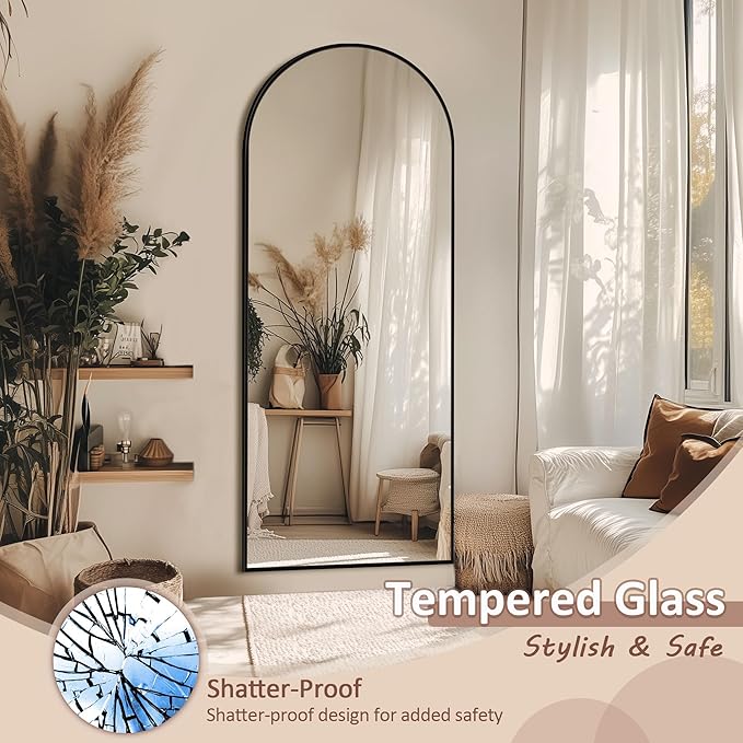 Full Length Mirror, 58" x 18.5" Arched Full Body Mirror Large Standing Floor Mirrors, Mirrors for Bedroom, Bathroom, Living Room Standing or Wall Leaning, Black