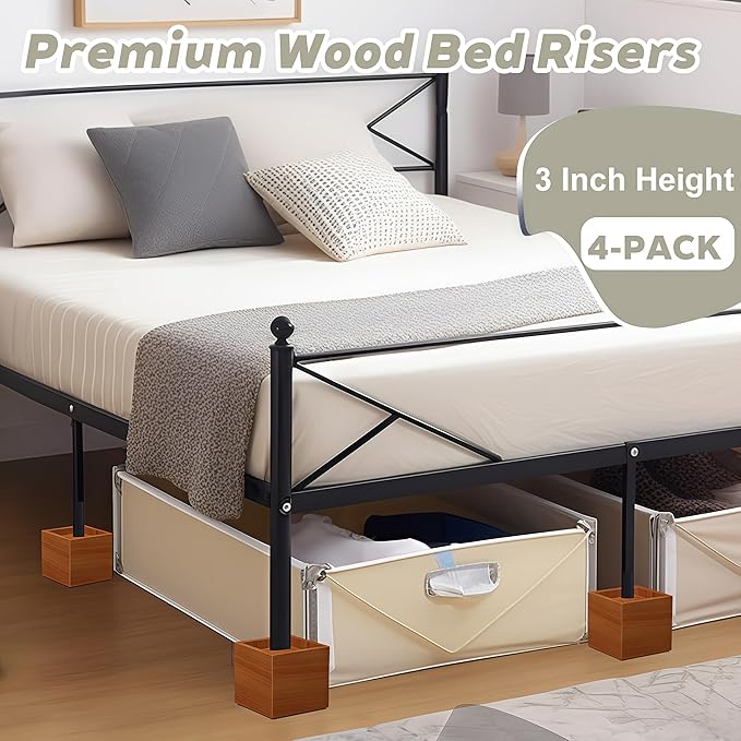 3-Inch Solid Pine Furniture Risers – 2000LBS Capacity, Tool-Free Install, Natural Wood Design for Beds, Sofas & Desks (3 Inch)