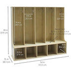 Factory Direct Partners 13141-NT Birch 5-Section Coat Locker with Bench, 5 Storage Cubbies and Coat Hooks - Natural