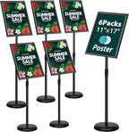 6Packs 11x17 Inch Adjustable Sign Holder Poster Stand, Heavy Duty Floor Sign Stand with Aluminum Snap Open Frame for Vertical and Horizontal Sign Displayed(Black)