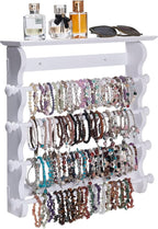 4-Tier Wall-Mounted Wooden Bracelet Holder – Elegant White Jewelry Display Rack with Top Shelf for Perfume, Sunglasses & Accessories – Hanging Organizer for Bracelets, Bangles, Watches & Necklaces