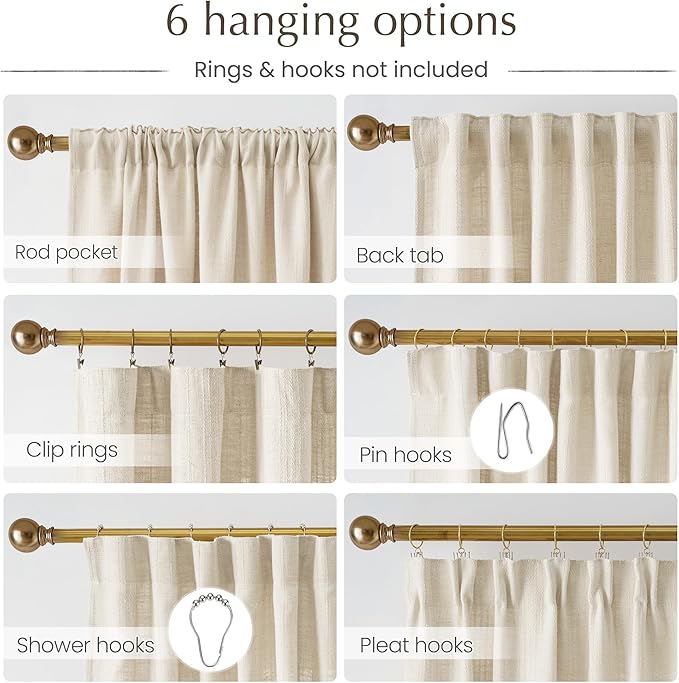 NICETOWN Jacquard Linen Curtains for Bedroom, Waffle Weave Privacy with Light Filtering Window Treatments for Living Room, W52 x L96, 2 Panels