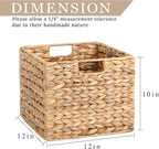 12X12X10in Water Hyacinth Storage Baskets, Wicker Storage Cubes Set of 3, Kitchen Baskets for Pantry Organization, Foldable Square Baskets for Shelves