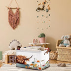 Farm Animal Storage Basket Large 17x11.5x10.5 Inche-Collapsible Fabric Organizer Bin with Handles for Nursery, Kids Room, Barnyard Theme-Decorative Hamper with Playful Cow Print Design-Single Pack
